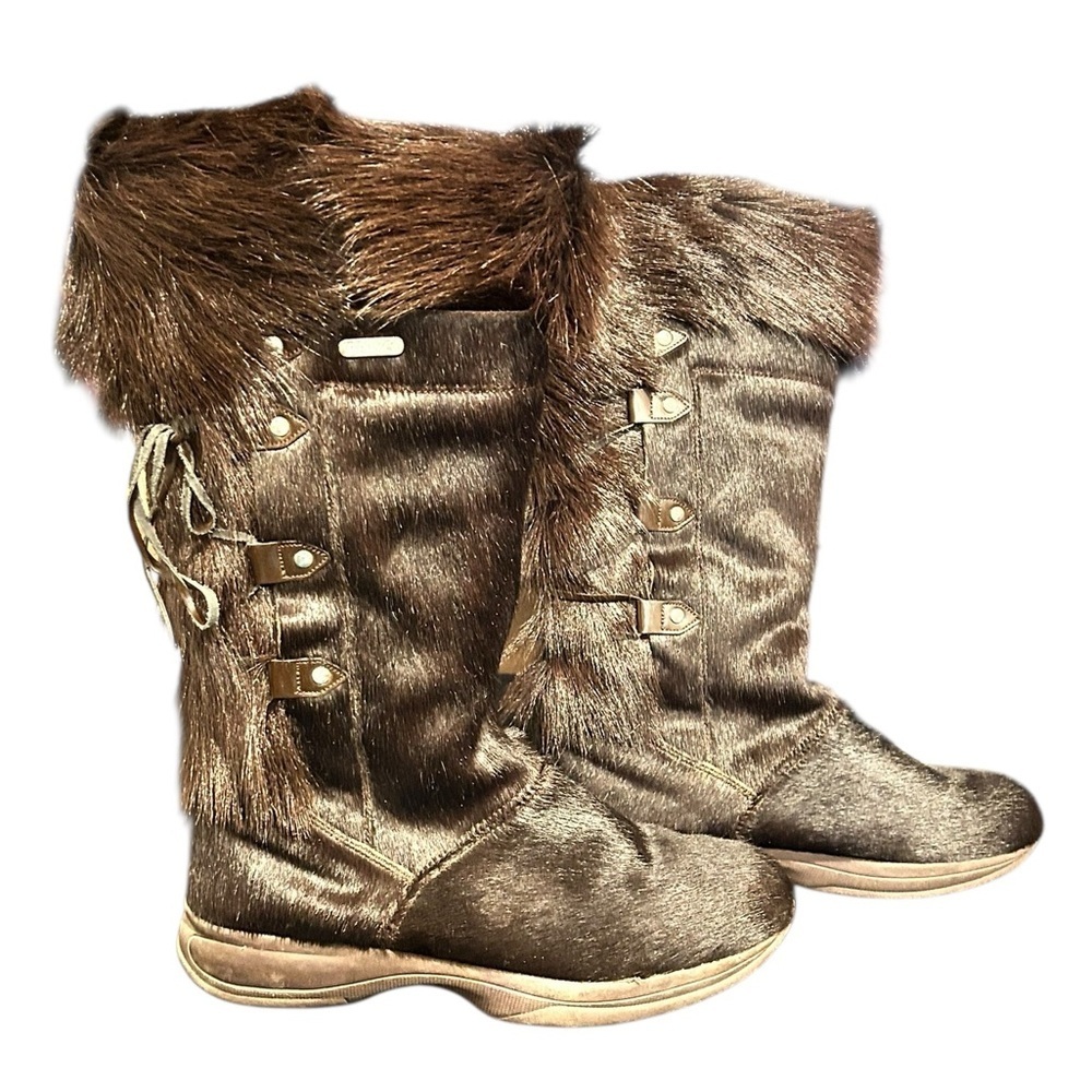Tecnica Mid Calf Lace Up Pony Hair Goat Fur Vintage Winter Boots Italy Sz 7 EC